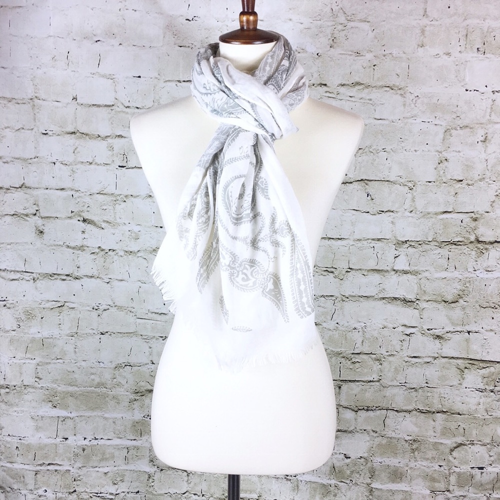 Life is Beautiful Grey & White Paisley Scarf NWT